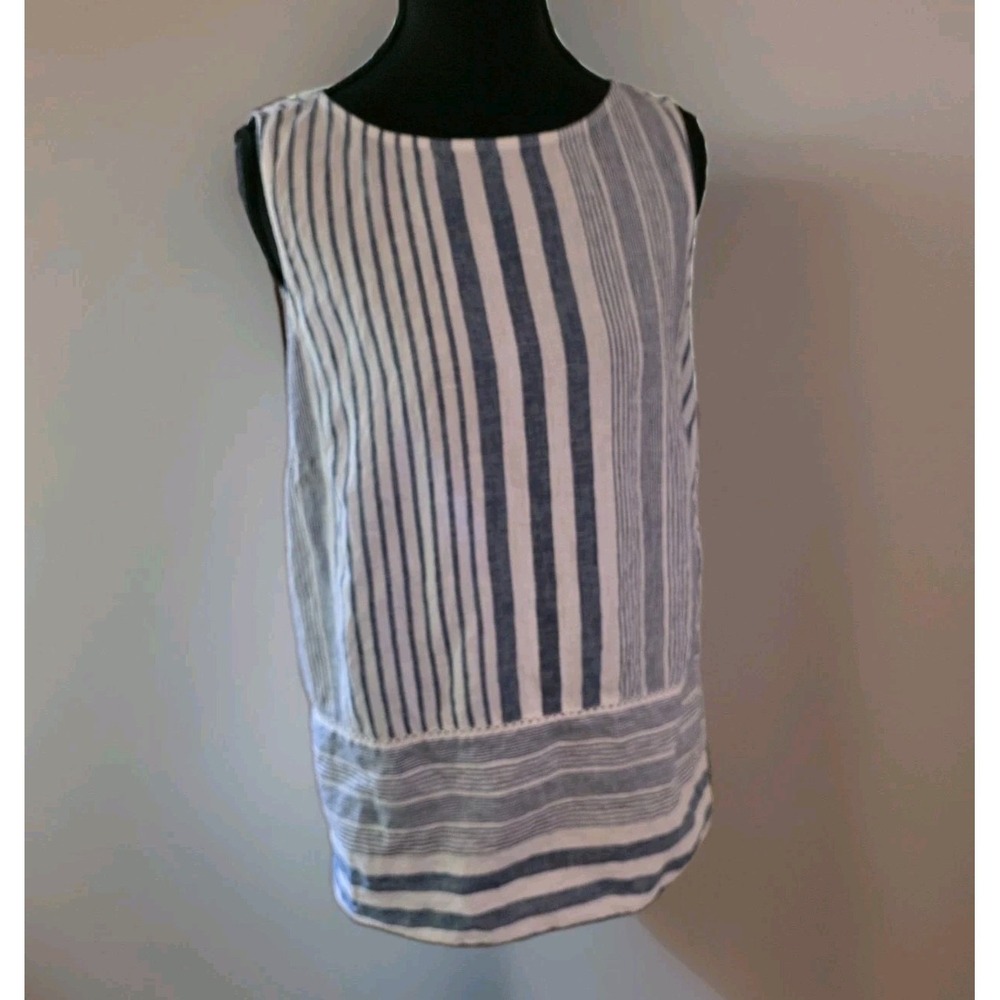 J. Jill 100% Linen Blue White Stripe Tunic Top Sleeveless Coastal Beach Summer S